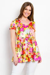 Be Stage Full Size Floral Ruffled Blouse - Wrinkle-Free Elegance
